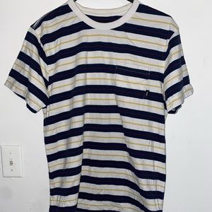 Vans Striped T-Shirt - White, Blue, Yellow, red Stripes. Size Medium
